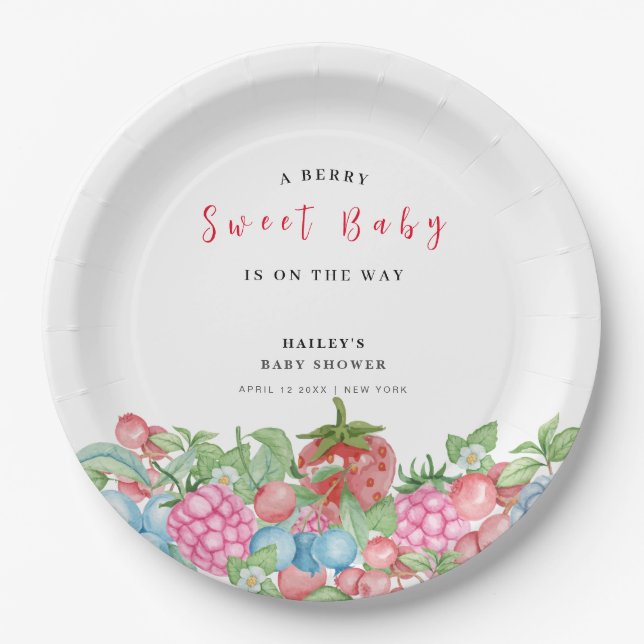 Modern Cute Wild Berry Sweet Baby Shower  Paper Plate (Front)