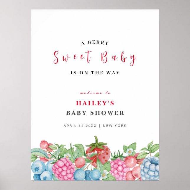 Modern Cute Wild Berry Sweet Baby Shower Welcome  Poster (Front)