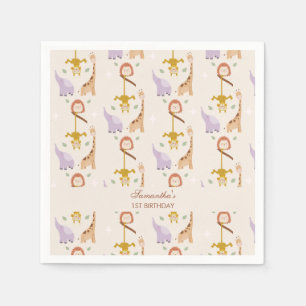 Modern Cute Wild One Safari Animals Birthday Napkin