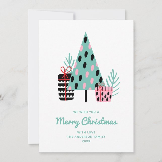 Modern Cute Winter Tree | Merry Christmas Greeting Holiday Card (Front)