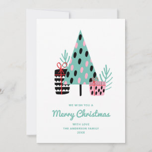 Modern Cute Winter Tree Merry Christmas Greeting Holiday Card