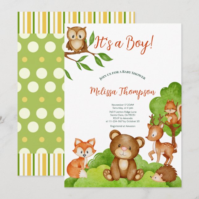 Modern Cute Woodland Animals Forest Friends Invitation (Front/Back)