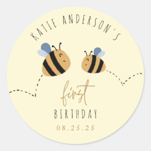 Modern Cute Yellow Bumblebee First Birthday Classic Round Sticker