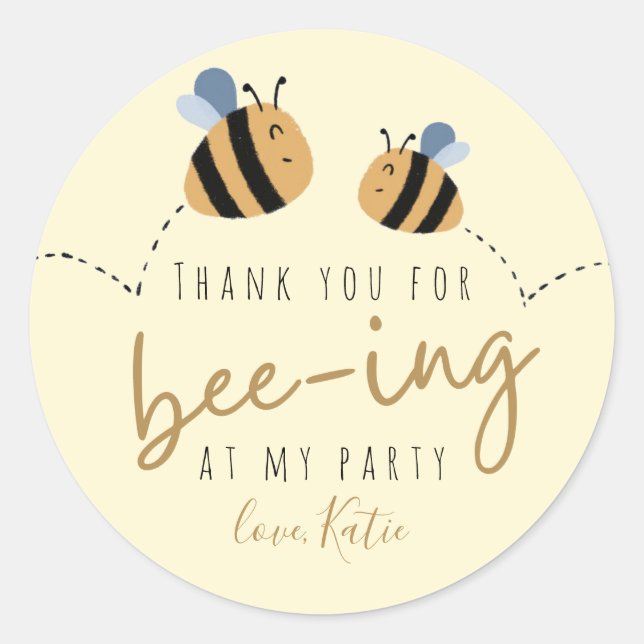 Modern Cute Yellow Bumblebee Thank You Birthday Classic Round Sticker (Front)