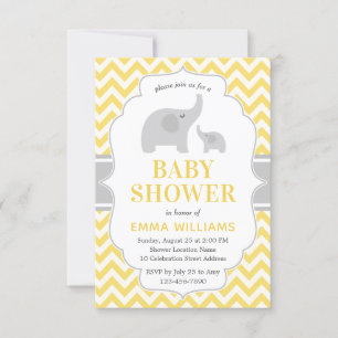 Modern Cute Yellow Grey Elephant Baby Shower Invitation
