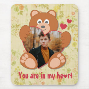 Modern Cute Yellow Teddy Bear Heart Photo Frame  Mouse Mat