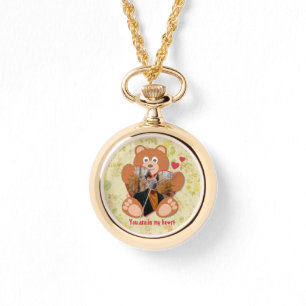 Modern Cute Yellow Teddy Bear Heart Photo Frame Watch