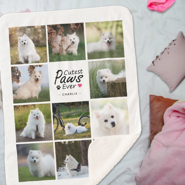 Modern Cutest Paws Ever Playful Dog Photo Collage Sherpa Blanket (Creator Uploaded)