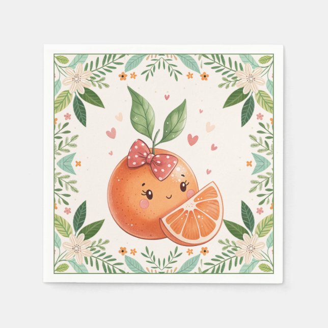 Modern Cutie Citrus Orange Baby Shower  Napkin (Front)