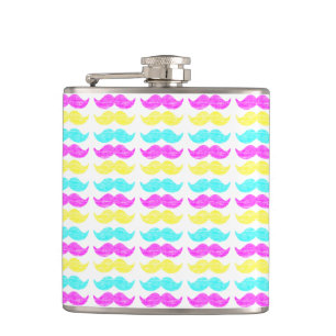 Modern Cyan Magenta Moustache Pattern Hip Flask