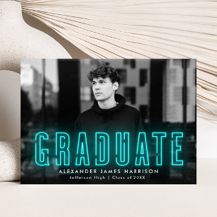 Modern Cyan Neon Photo Graduation Announcement