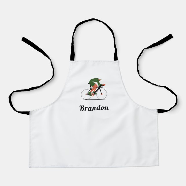 Modern Cycling Illustration Cyclist Custom Name Apron (Front)