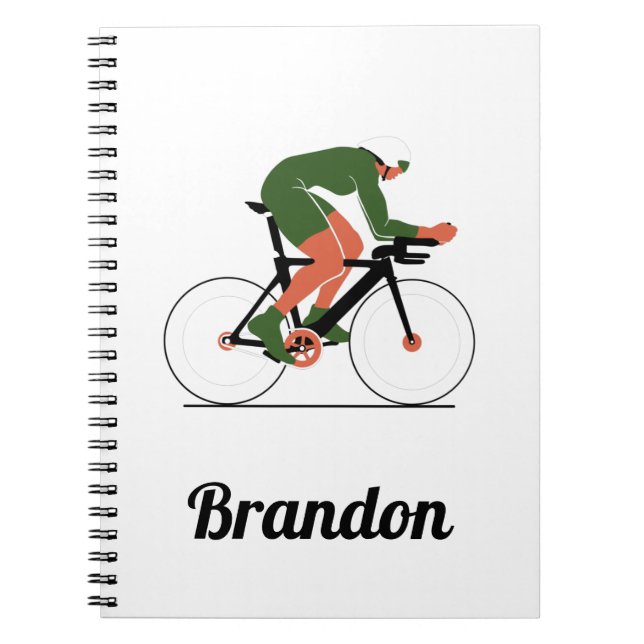 Modern Cycling Illustration Cyclist Custom Name   Notebook (Front)