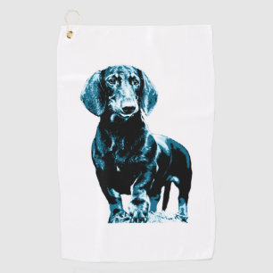 Modern dachshund design golf towel