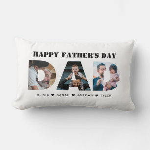 Modern Dad 3 Photo Collage Cutout Father's Day Lumbar Cushion