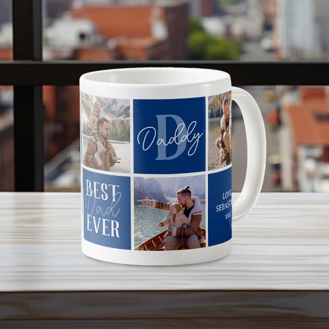 Modern Dad Blue Photo Collage Coffee Mug (Creator Uploaded)