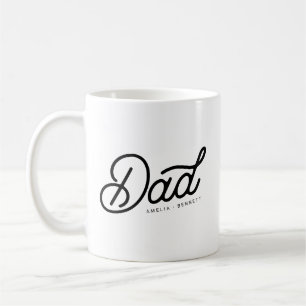 Modern Dad Cool Script with Kids Names Coffee Mug