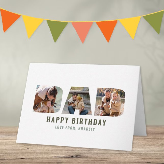 Modern "DAD" Cutout 3 Photo Birthday Card (Creator Uploaded)