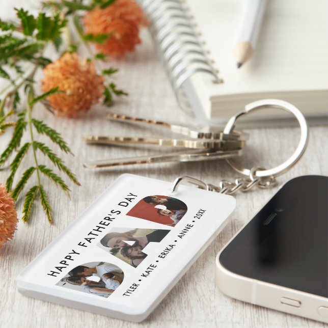 Modern DAD Daddy Photo Collage Cutout Father's Day Key Ring (Front Right)