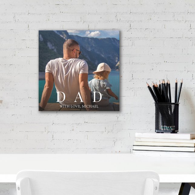 Modern Dad Family Photo Personalised Minimalist Canvas Print (Modern dad family photo canvas with minimalist personalized design and custom image.)