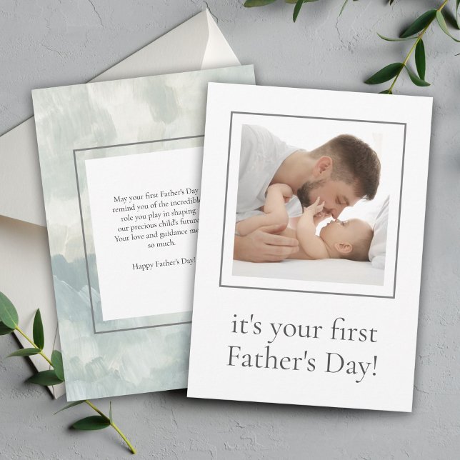Modern Dad First Father Day with Your Photo Holiday Card (Creator Uploaded)