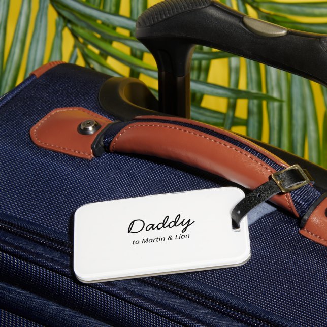 Modern Dad Gift | Kids Name Script Luggage Tag (Front Insitu 3)