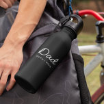 Modern Dad | Kids Names Father's Day Script Black 532 Ml Water Bottle<br><div class="desc">Simple, stylish Dad custom quote art design in a contemporary handwritten script typography in a modern minimalist style on a black background which can easily be personalised with your kids name or personal message. The perfect gift for your special dad on his birthday, father's day or just because he rocks!...</div>