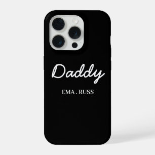Modern Dad Kids Names Father's Day Script Black iPhone 15 Pro Case