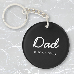 Modern Dad   Kids Names Father's Day Script Black Key Ring