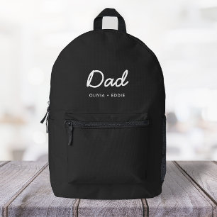 Modern Dad Kids Names Father's Day Script Black Printed Backpack