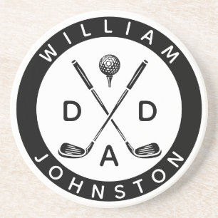 Modern Dad Personalised Name Golf Lover Clubs Coaster
