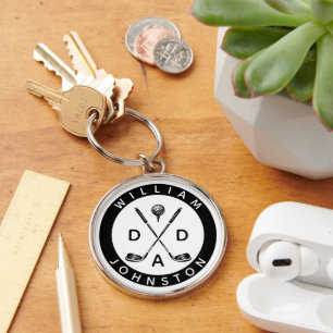 Modern Dad Personalised Name Golf Lover Clubs  Key Ring