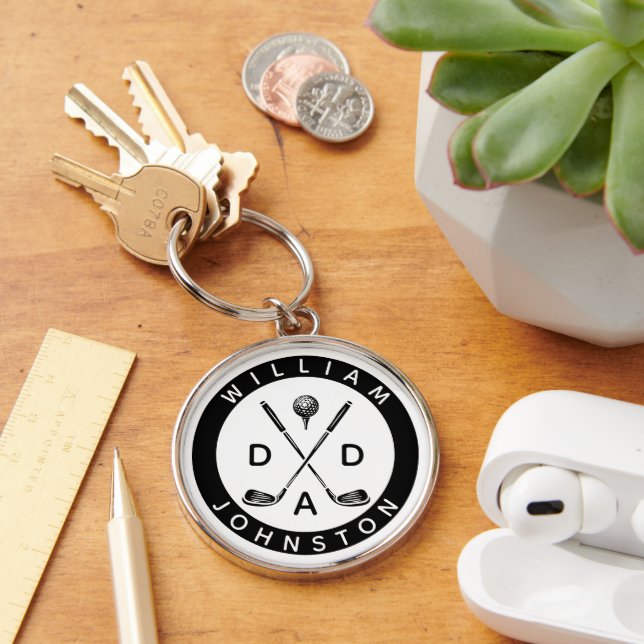 Modern Dad Personalised Name Golf Lover Clubs  Key Ring (Desk)