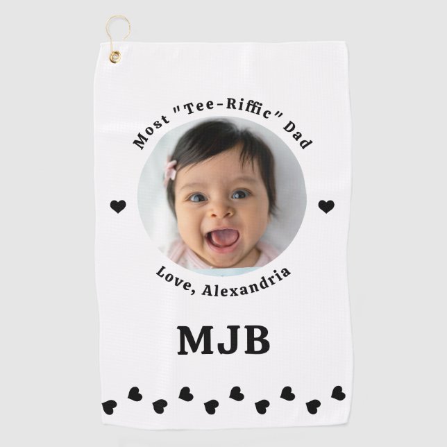 Modern DAD Personalised Picture Create Golfer  Golf Towel (Front)