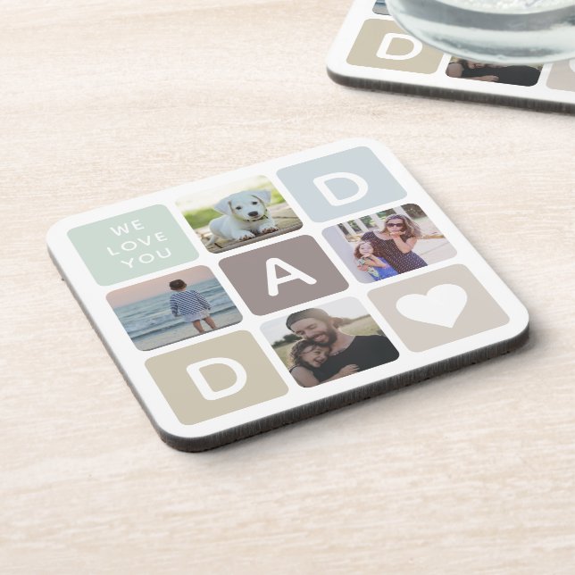 Modern Dad Photo Collage Father's Day Cute Family Coaster (Left Side)