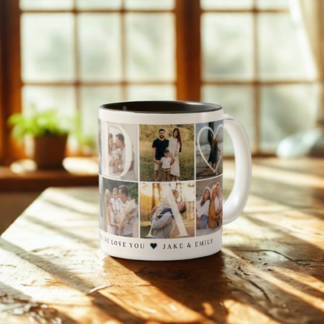 Modern Dada Collage, 10 Photo Grid, Gift for Dad Two-Tone Coffee Mug (Creator Uploaded)