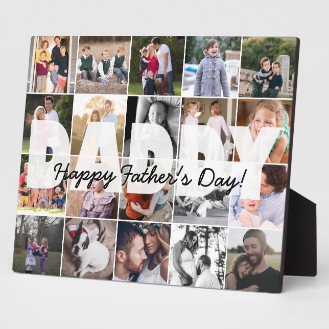 Modern Daddy 20 Photo Collage Happy Father's Day Plaque (Side)