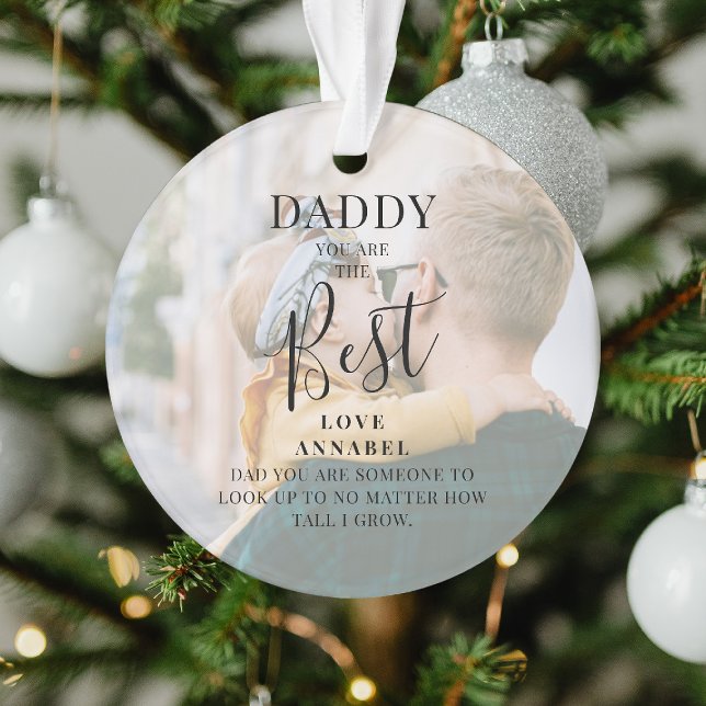 Modern 'DADDY' 2 Photo Names & Quote Christmas Ornament (Creator Uploaded)