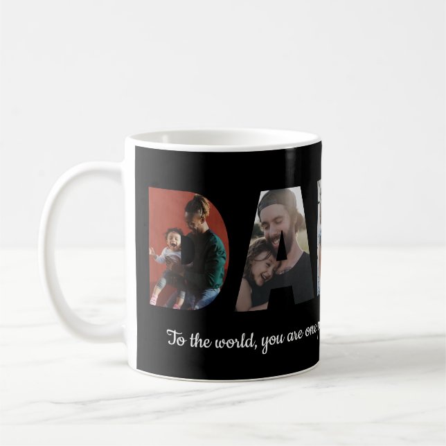 Modern Daddy 5 Photo Collage Father's Day Black Coffee Mug (Left)