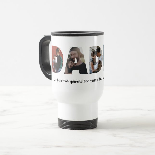 Modern DADDY 5 Photo Collage Quote Father's Day Travel Mug (Front Left)