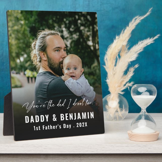 Modern Daddy and Baby 1st Fathers Day Photo Plaque (Side)