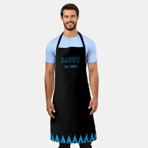 Modern Daddy Est Year Father's Day Bold Blue Black Apron