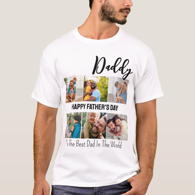 Modern Daddy Happy Fathers Day 6 Photo Collage T-Shirt (Front)