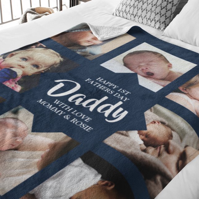 Modern Daddy Photo Collage Fleece Blanket (Creator Uploaded)