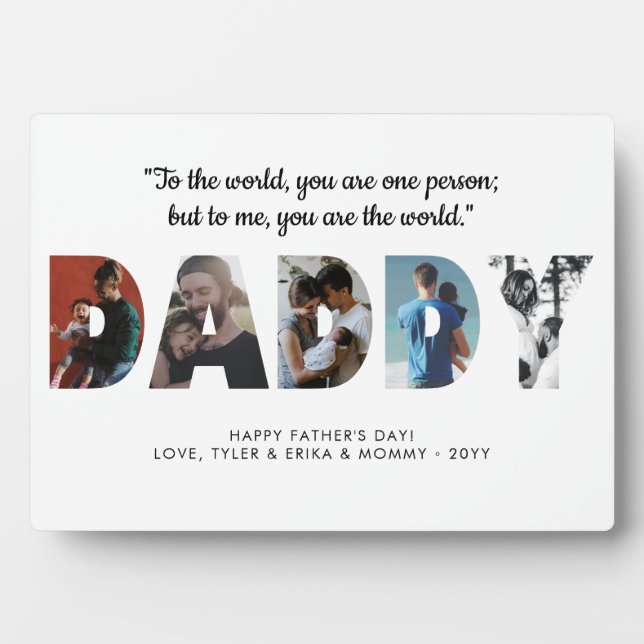 Modern DADDY Photo Collage Happy Father's Day Plaque (Front)