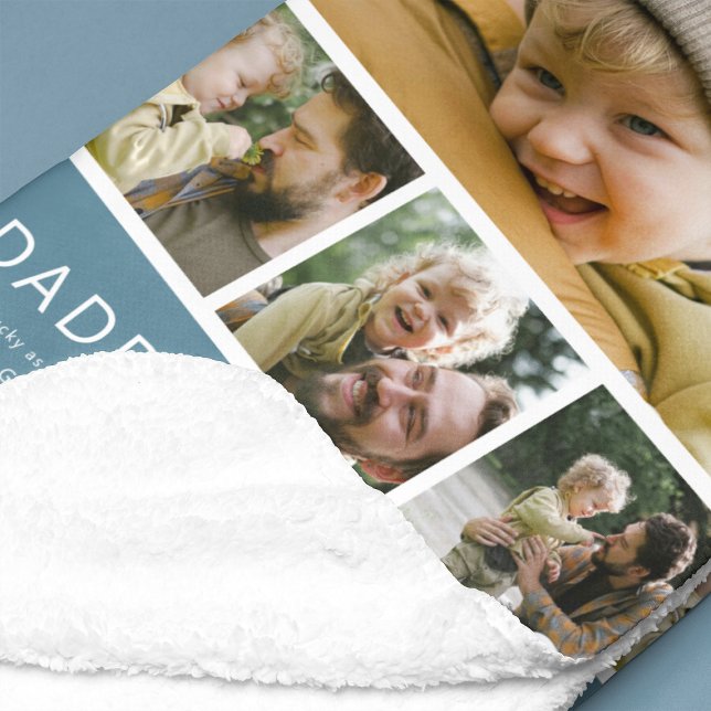 Modern Daddy Photo Strip Collage Blue Fleece Blanket (Creator Uploaded)