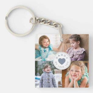 Modern Daddy We Love You 4 Photo Collage Key Ring