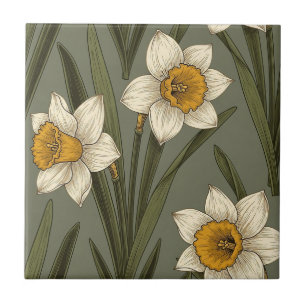 Modern Daffodil Botanical Pattern (2) Tile