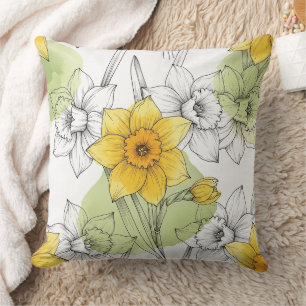 Modern Daffodil Botanical Pattern Cushion