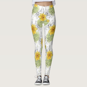 Modern Daffodil Botanical Pattern Leggings